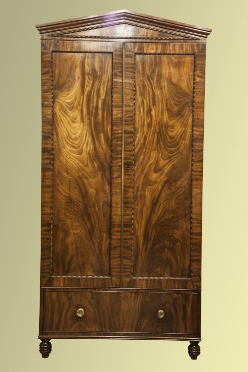 Unusually Handsome and Architectural Hanging Robe with Drawer Below, Cedar Lined, Lovely Figuring to Doors