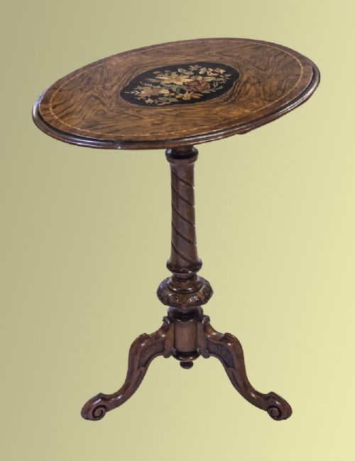 Victorian Figured Walnut and Marquetry Inlaid Oval Occasional Table