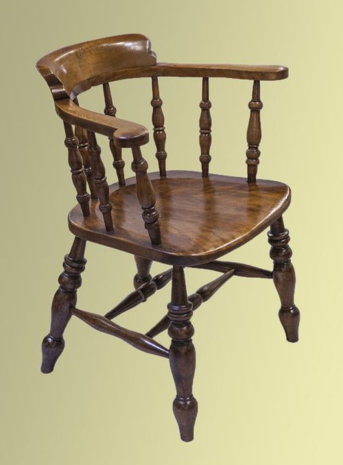 Handsome Stained Beech Captains or 'Smokers Bow' Chair