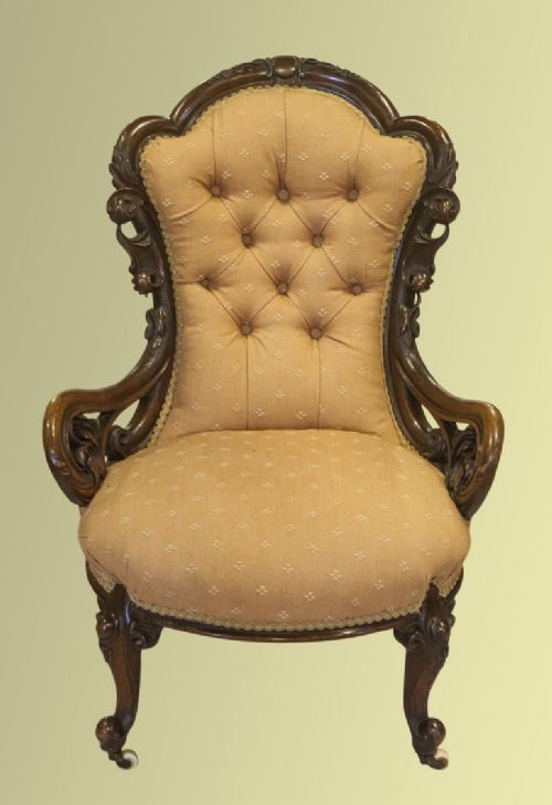 Early Victorian Walnut Framed Ladies Chair with Well Carved Show-wood