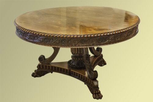 Regency Period Anglo Indian Centre Table in Padauk with Elaborately Carved Base in the Manner of Thomas Hope