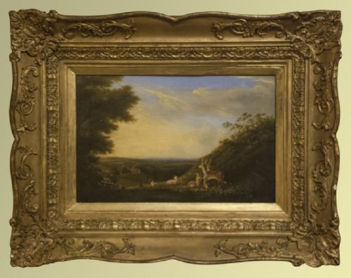 19th Century Oil on Canvas, Deer in Country House Park Setting