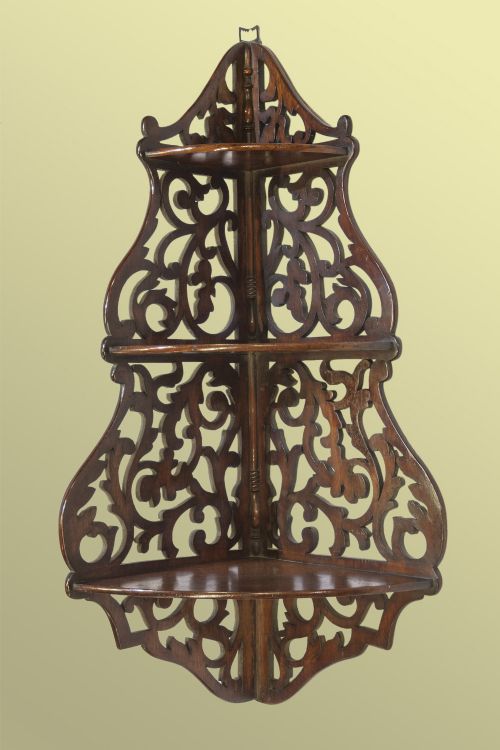 19th Century Mahogany Fretwork Corner Wall Shelf
