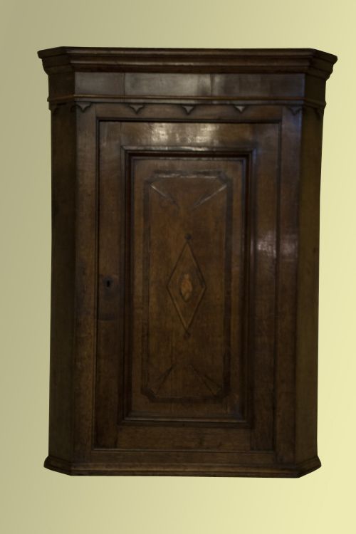 19th Century and Inlaid Panel Door Hanging Corner Cupboard