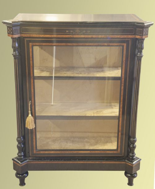 Victorian Ebonised and Amboyna Cross-banded Pier Cabinet Vitrine