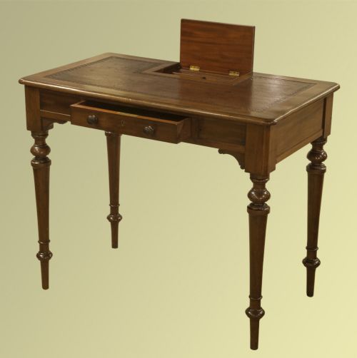 19th Century Mahogany Single Drawer Writing Table with an Old if Not Original Leather. Fitted with a Stationary Box