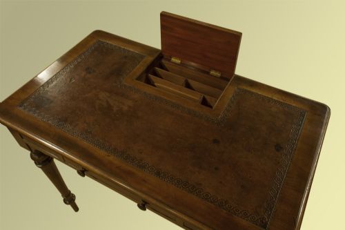 fig 1. 19th Century Mahogany Single Drawer Writing Table With An Old If Not Original Leather. Fitted With A Stationary Box