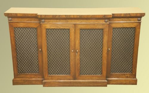 Regency Period Rosewood Four Door Breakfront Cabinet Fitted with X-grilles