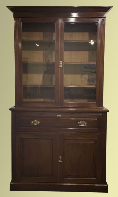 Victorian Mahogany Secretaire Bookcase with Birds Eye Maple Interior