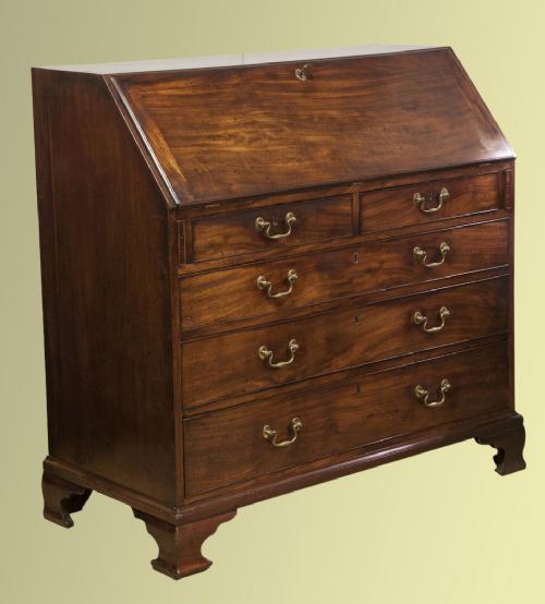 Georgian Mahogany Bureau with Inlaid Fitted Interior Oak Lined Drawers on Ogee Fee