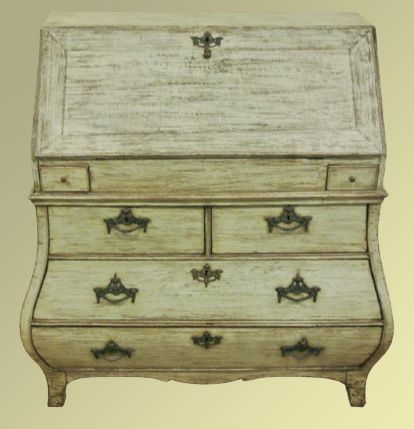 18th Century Dutch Painted Oak Bombé Bureau with Original Handles