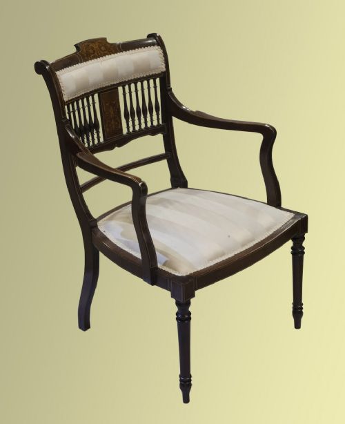 Set of Four (Two Elbow and Two Standard) Chairs in Rosewood with Marquetry Inlay
