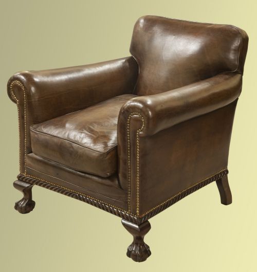 Pair of Late 19th Century Mahogany Club Chairs in Dark Brown Hand Dyed Leather