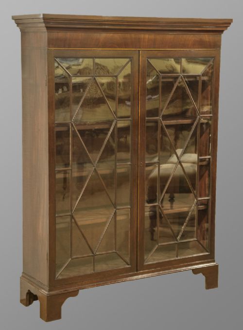 Good Sized Georgian Mahogany Glazed Bookcase on Bracket Feet and Adjustable Shelves