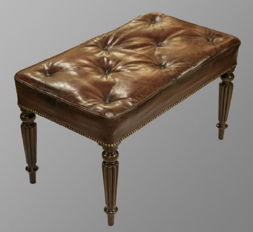 19th Century Mahogany Reeded Leg Stool with Hand Coloured Leather Top