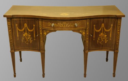 Sheraton Revival English Marquetry Serpentine Fronted Sideboard