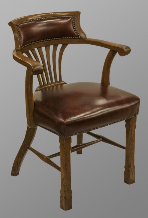 Comfortable Oak and Buttoned Hide Desk Chair