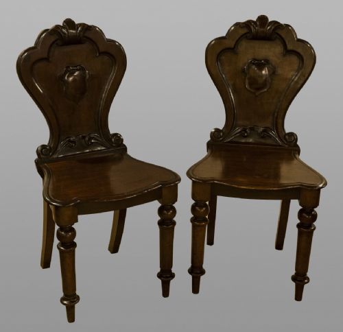 Pair of Mid 19th Century Mahogany Hall Chairs