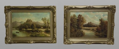 Pair of Mid Victorian Oil Paintings on Canvas Landscapes