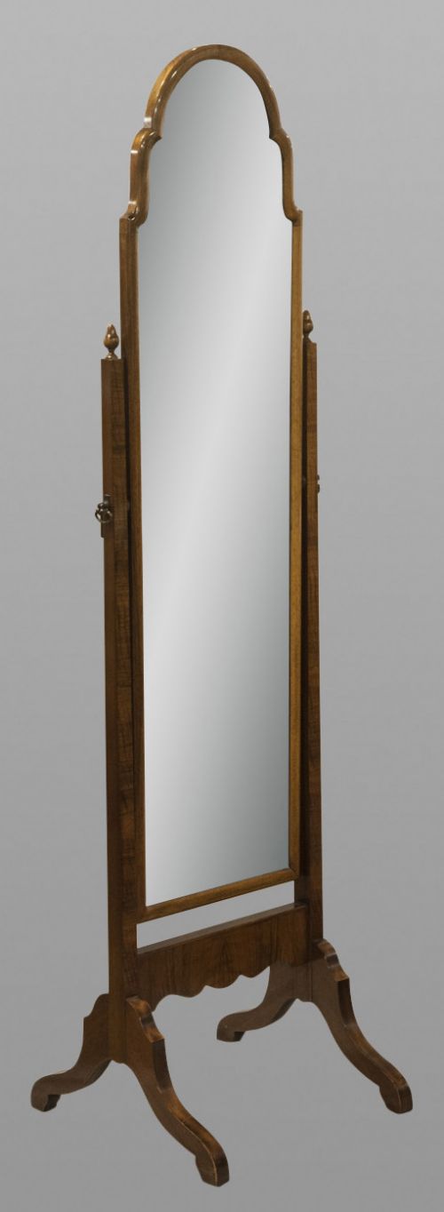 A Queen Anne Style Walnut Framed Cheval Mirror
