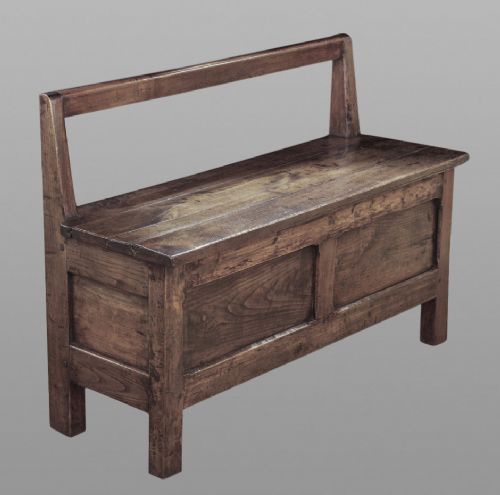 Rustic Chestnut Bench with Box Seat from Brittany, France