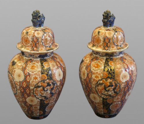 Pair of Good Quality Late 19th Century Imari Vases with Lids in Very Good Condition Circa 1880.