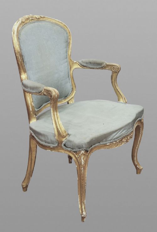 19th Century Louis Xv Gilt Fauteuil