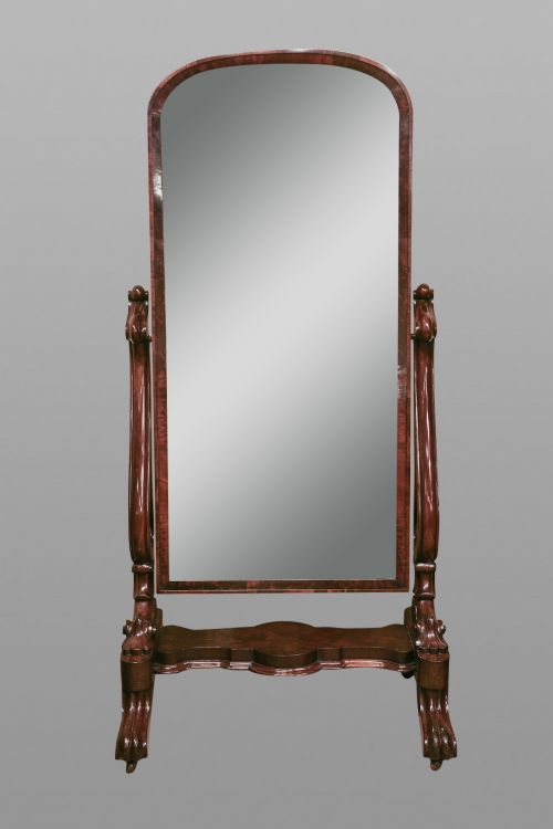 Victorian Mahogany Cheval Mirror with Original Plate