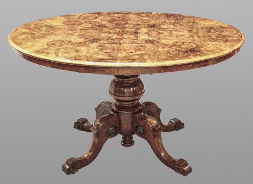 Small Walnut and Burr Walnut Mid Victorian Oval Loo/breakfast Table