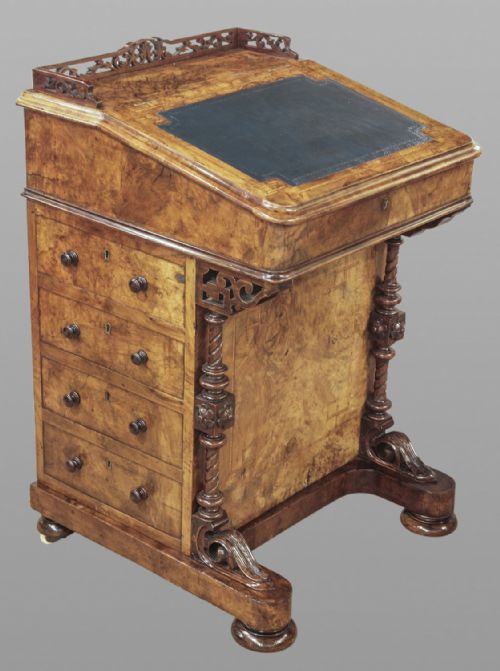 Good Victorian Inlaid Burr Walnut Davenport