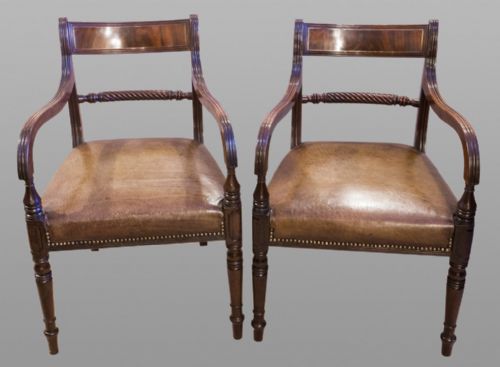 Pair of Regency Mahogany and Brass Corner Chairs