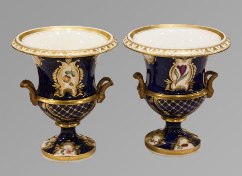 Pair of Small Derby Style Campana Shape Vases