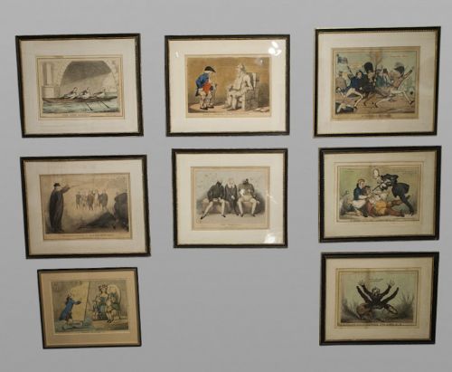 Set of 8 Political Cartoons in Original Hogarth Frames