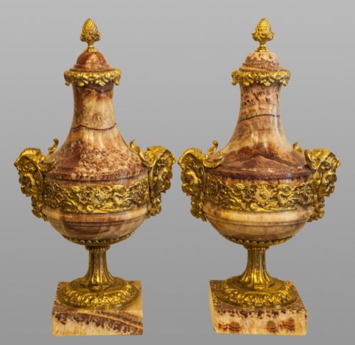 Pair of 19th Century French Marble Ormolu Mounted Urns