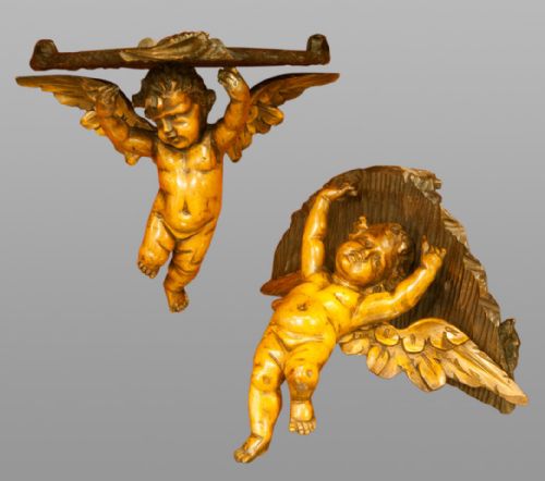 19th Century Handed Venetian Fruitwood Wall Brackets