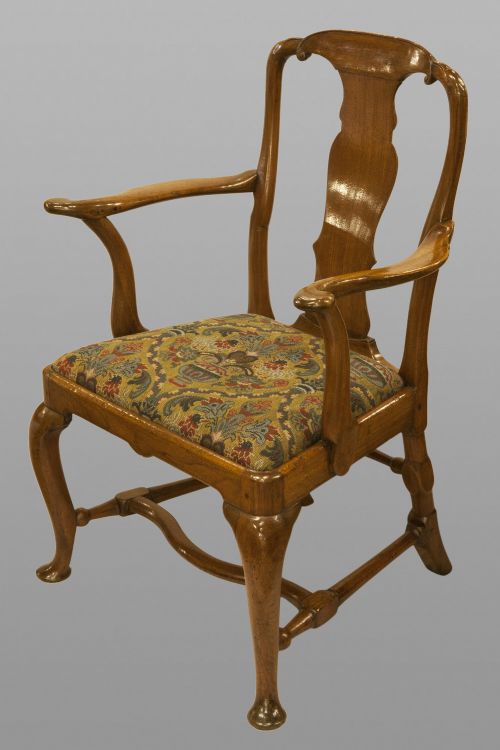 Antique George II Style Walnut Cabriole Armchair with Drop in Seat