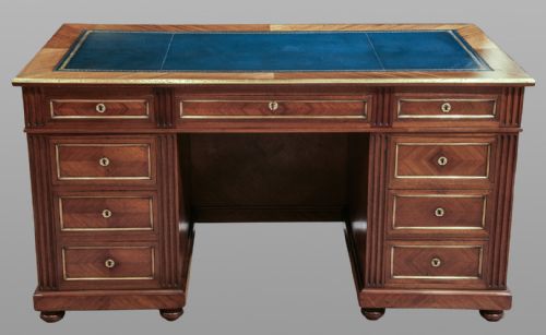 Directoire Style Mahogany & Brass Mounted Pedestal Desk