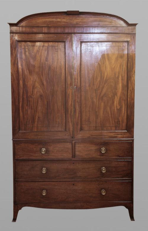 Regency Mahogany Linen Press with Arched Cornice