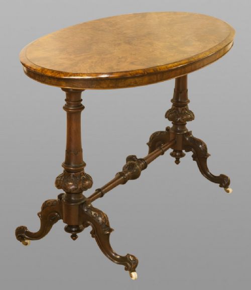 Victorian Burr Walnut Stretcher Table