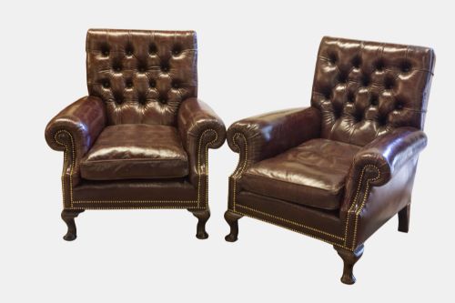 Pair of Mahogany Study/club Chairs in Leather