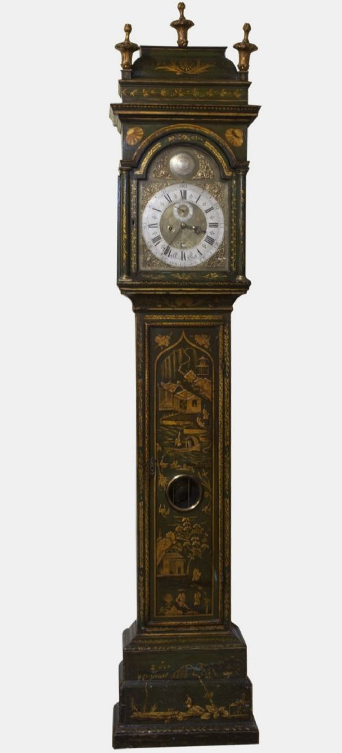 Green Lacquer Chinoiserie Longcase Clock