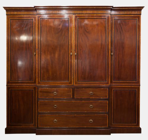 Mahogany and Satinwood Banded Breakfront Wardrobe