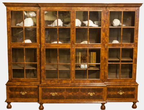 4 Door Walnut Breakfront Bookcase