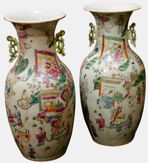Pair of Chinese Rose Vases