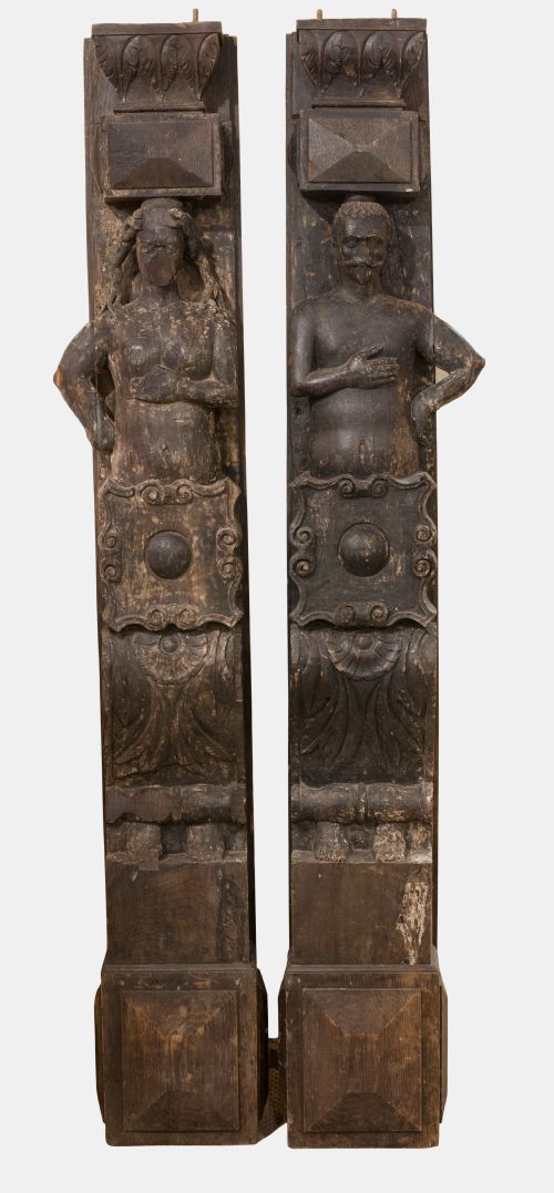 Pair of Carved Oak Caryatids