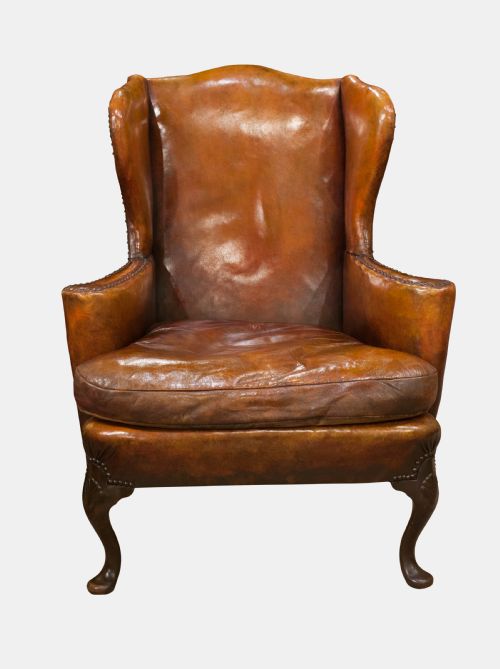 Queen Anne Style Camel Back Wing Armchair