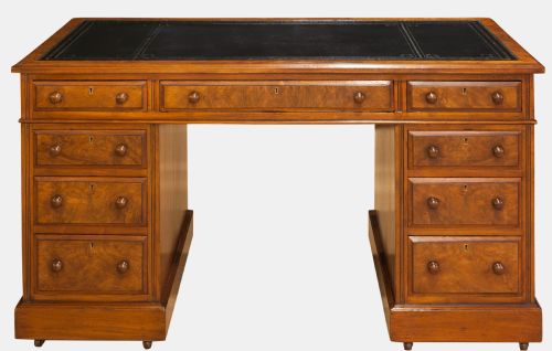 Walnut & Burr Walnut Pedestal Desk