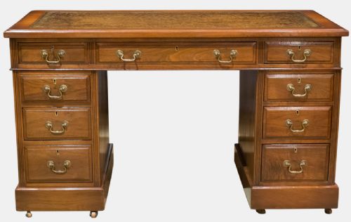 Walnut Veneered 9 Drawer Desk