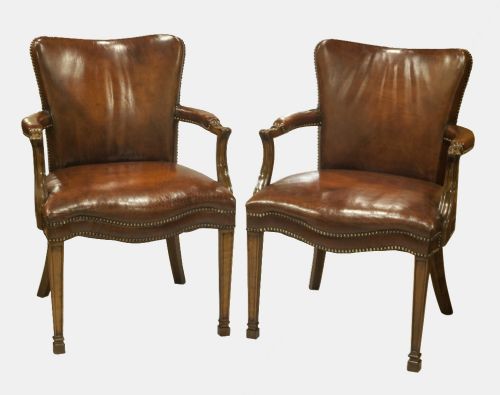 Pair of Walnut and Leather Gainsborough Chairs