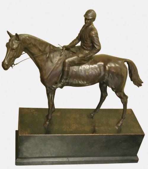 Bronze Figure of Jockey Mounted on Race Horse